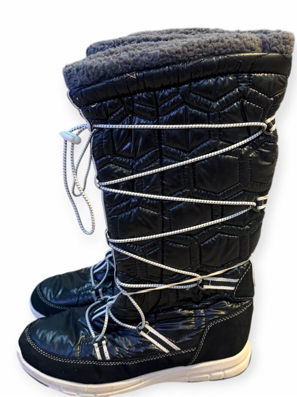 KHOMBU Slalom V Black Quilted Faux Fur Lace-Up Winter Snow Boots 8M